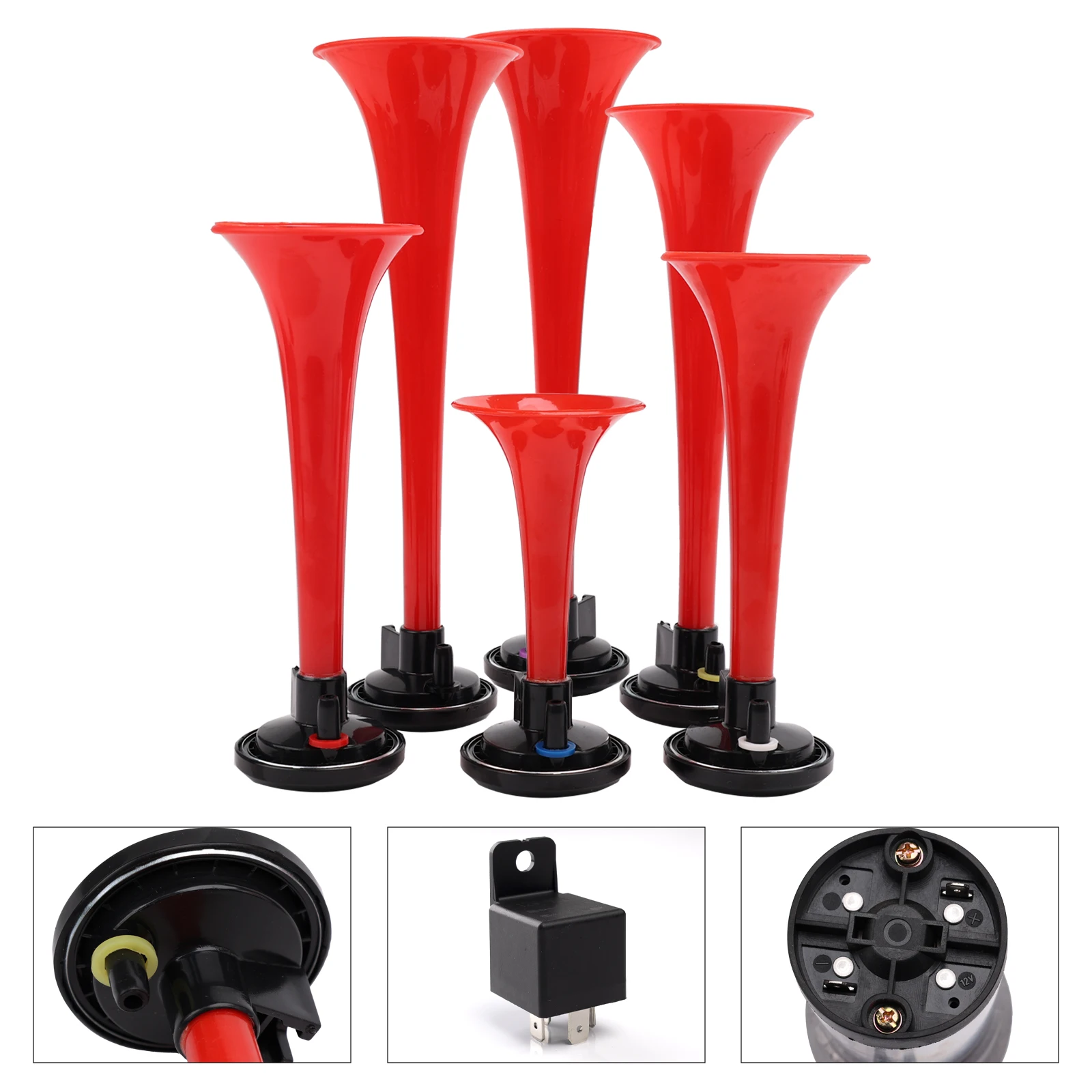 FARBIN Musical Horn 6 Trumpet Music Sound Air Horn with Compressor Play Godfather Melody Red 12V 150db for Train Truck Car Boat