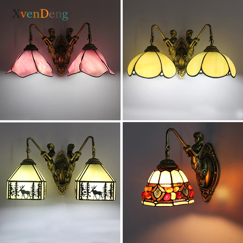 

Tiffany Stained Glass Wall Lamps for Living Room Bedroom Homwe Decor Bar Kitchen Bathroom Light Nordic Retro Iron LED Wall Light
