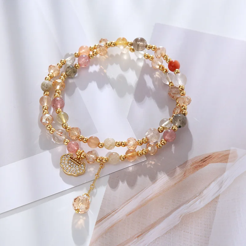 Stunning Natural Colorful Crystal Bracelet Women\'s Hand String with Safety Lock Multi Ayer Fine Jewelry for Girlfriend Best Gift