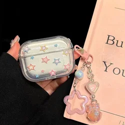 Color stars Headphones Case For AirPods 4 1 2 3 With Bead Star Pendant Protective Shell Soft Cover For AirPods Pro 2 Pro