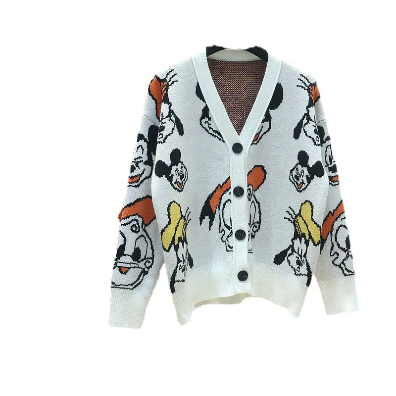 Cardigan tricoté Disney Mickey pour femmes, mode coréenne, chandails Kawaii, manteau pour femmes, automne et hiver, hauts amples et épais