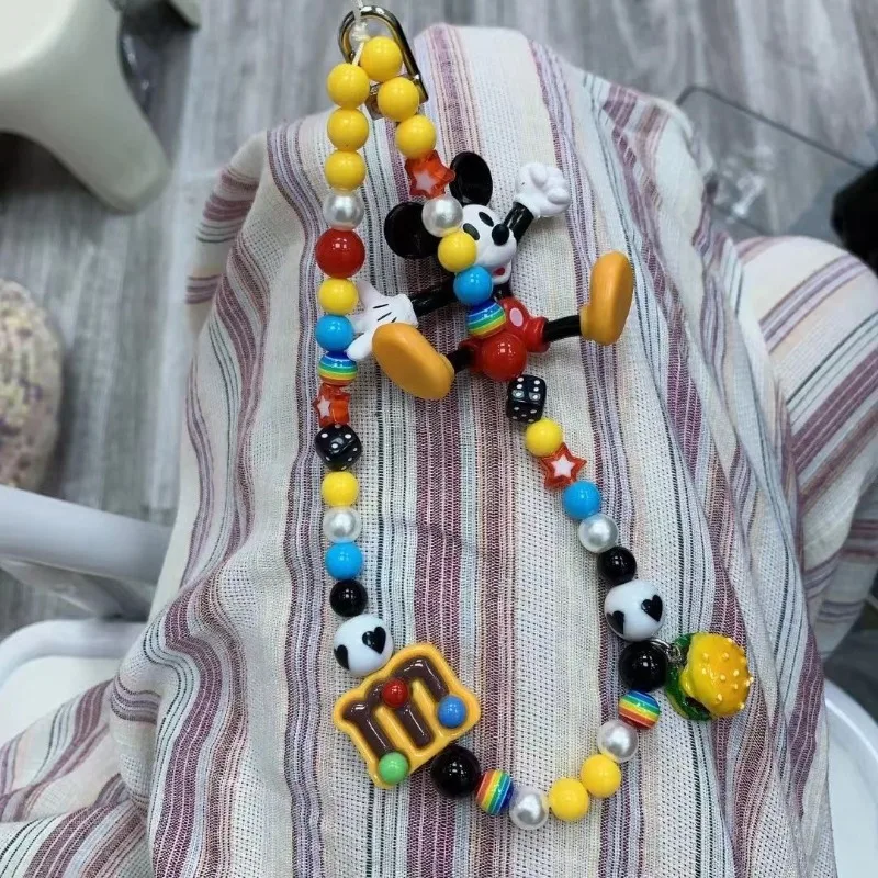 New cartoon Disney series Mickey girls cute and exquisite versatile dopamine burger beaded mobile phone lanyard accessories