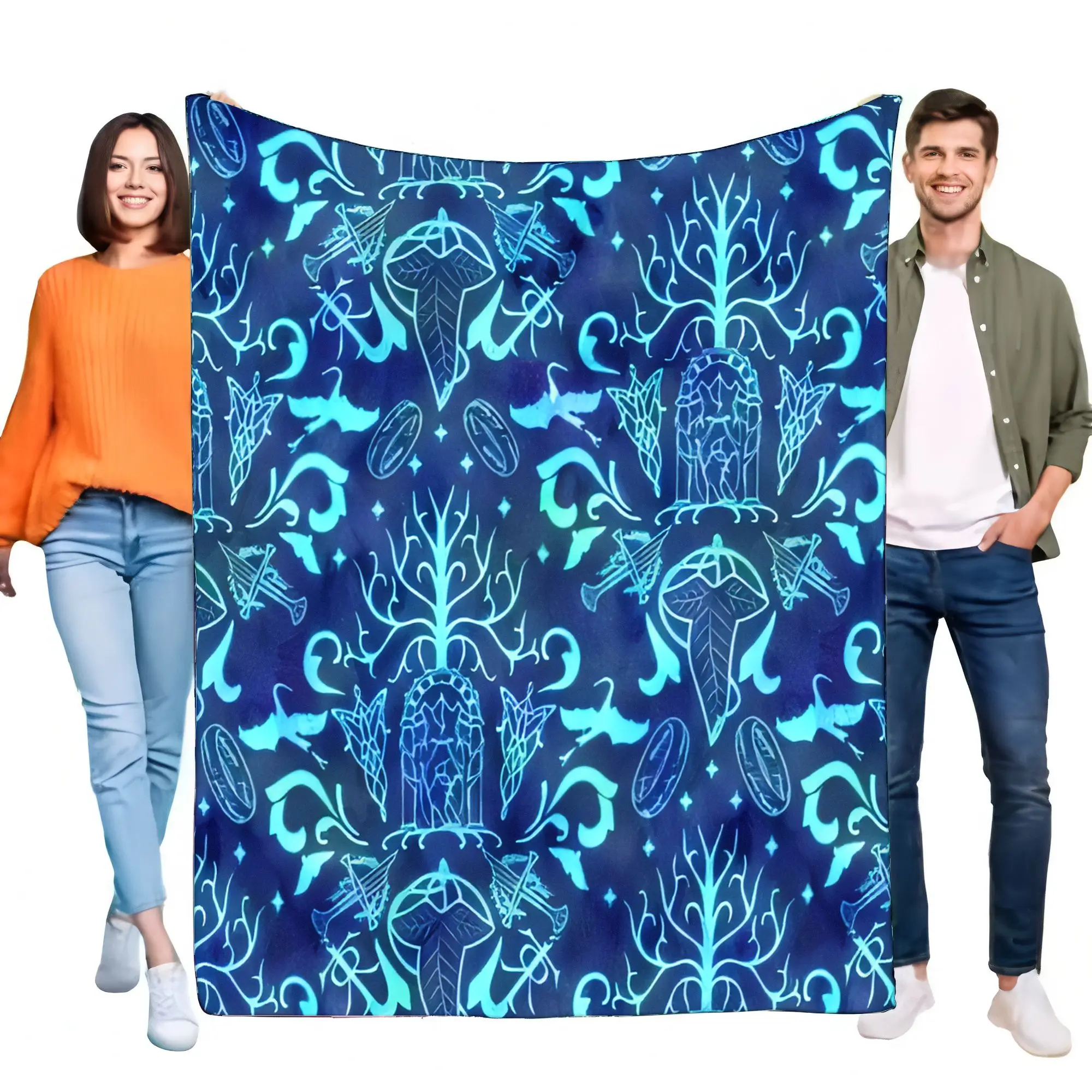 LOTR Middle Earth Fantasy White Tree Ring Glowing Fleece Throw Blanket Soft Cozy Warm Bed Sofa Gift