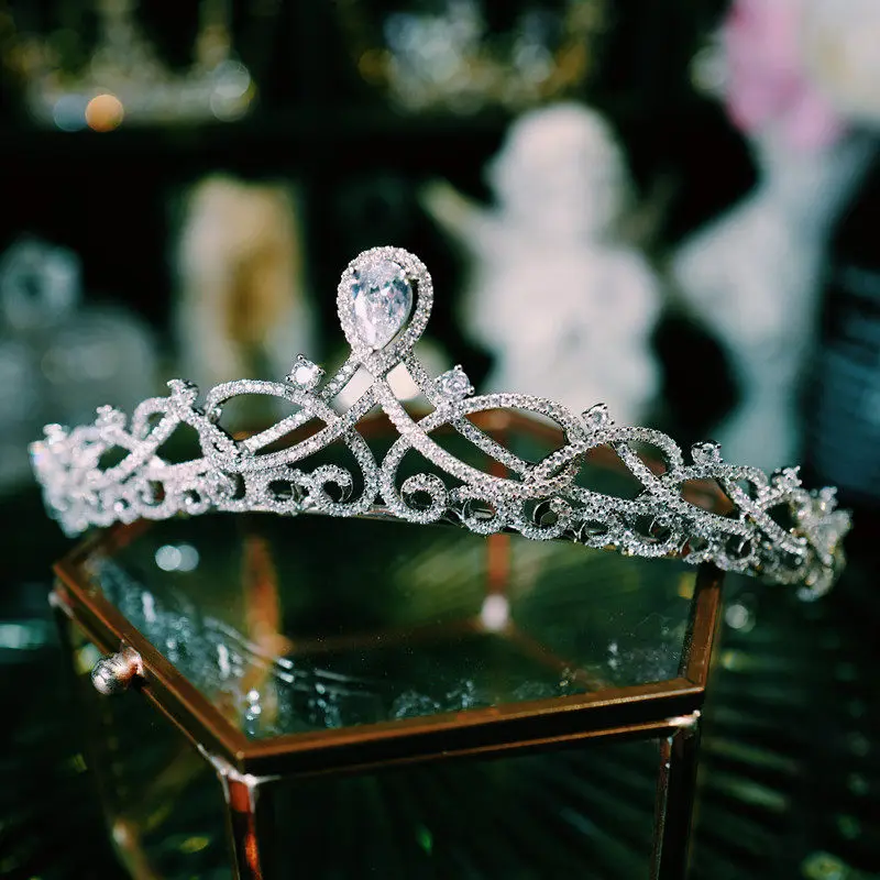 Graceful French Princess Hair Crown Hair Accessory for Women Cubic Inlaid Wedding Marriage Bride Tiaras