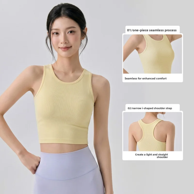 Seamless Yoga Tank Top Women Removable Pads Push Up Sports Vest Gym Workout Shirts Fitness Running Cropped Tank Top