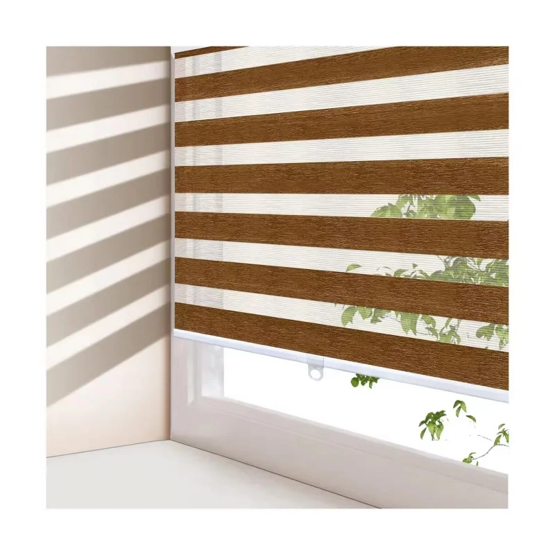 

2024New Fashion Style European And American Popular Market Double Layer Blackout Cordless Manual Spring Zebra Blinds For Windows