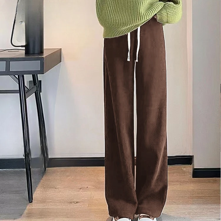 

2023 Winter New Women Trousers Lambswool Thick Warm Wide-Leg Pants High Waist Drooping Corduroy Loose Casual Pantsl