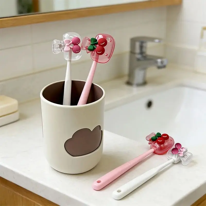 Cute Cherry Design Elements Paired with Toothbrush Head Protective Cover,Suitable for Home Use or Travel Carrying