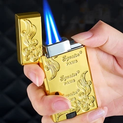 Portable Metal Windproof Double jet Flame Butane Gas Lighter Transparent Oil Tank Originality Personality Gift Lighter