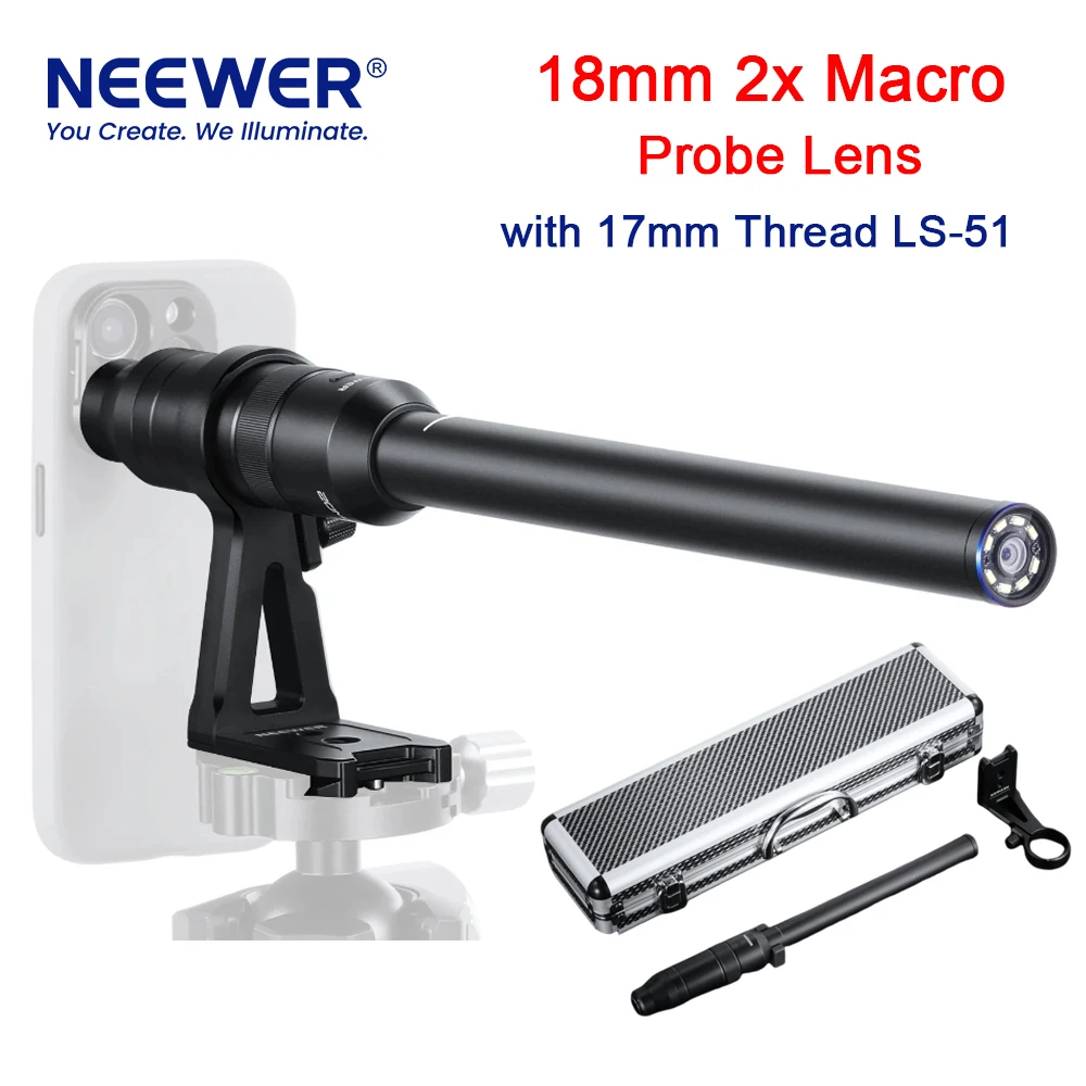 NEEWER 18mm 2x Macro Probe Lens with 17mm Thread LS-51 For Smartphone Water Resistant HD Optical Glass Lens For Video