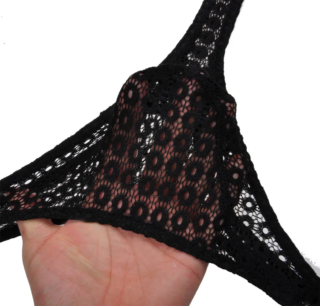 Men's Ultra-Soft Lace Micro Briefs Hollow-Out Triangle Underwear See-Through Breathable Mesh Thong Panties for Men No Chafing