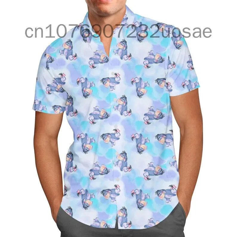 2024 New Disney Eeyore Hawaiian Shirt Men And Women Kids Short Sleeve Beach Shirt Hawaiian Shirt Fashion Casual Shirt Top