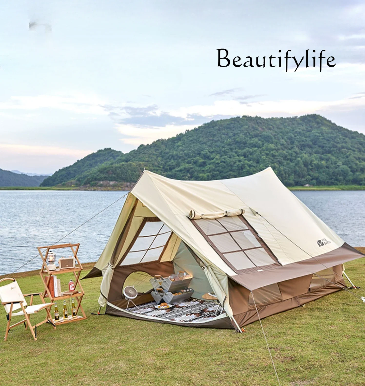 

décoration maison Tent Camping Outdoor Portable Folding Windproof and Rainproof Large Window Cotton Roof Tent