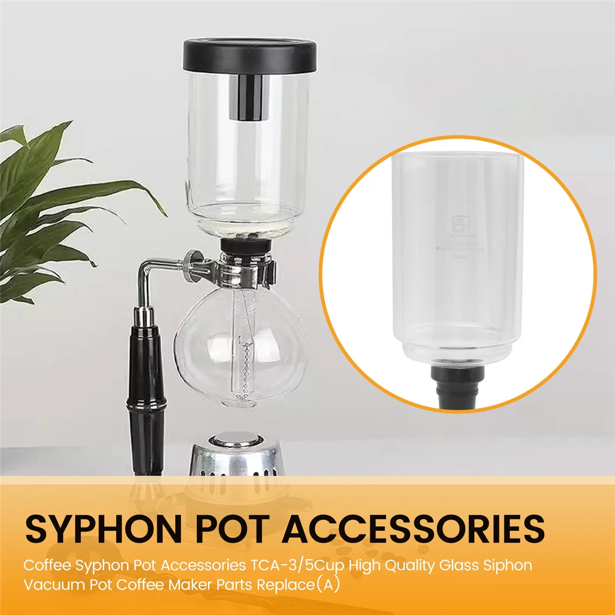 FUCQZ Accesorios para ollas de sifón de café TCA-3/5 tazas Reemplazo de piezas de cafetera de recipiente de vacío de sifón de vidrio de alta calidad(A)