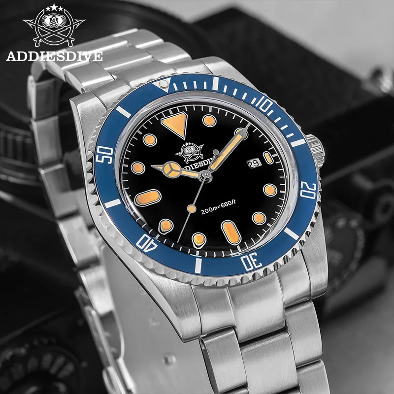ADDIESDIVE Часы для дайвинга 2115 Кварцевый механизм Супер яркий C3 Lume Керамический безель Пузырьковое стекло 200 м Водонепроницаемый ультратонкий корпус