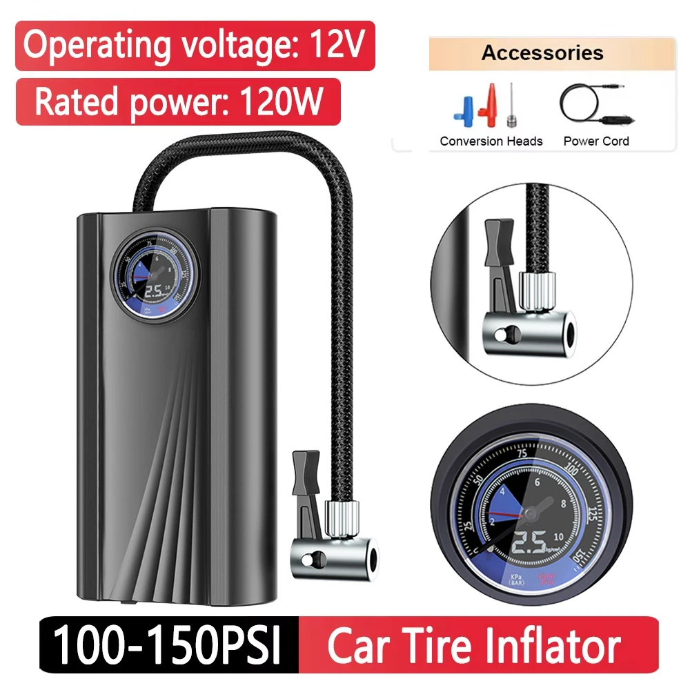 Electric Air Compressor Portable High Precision Air Pump Quick Inflating Car Tire Inflator Bicycle Pump for Motorbike Auto