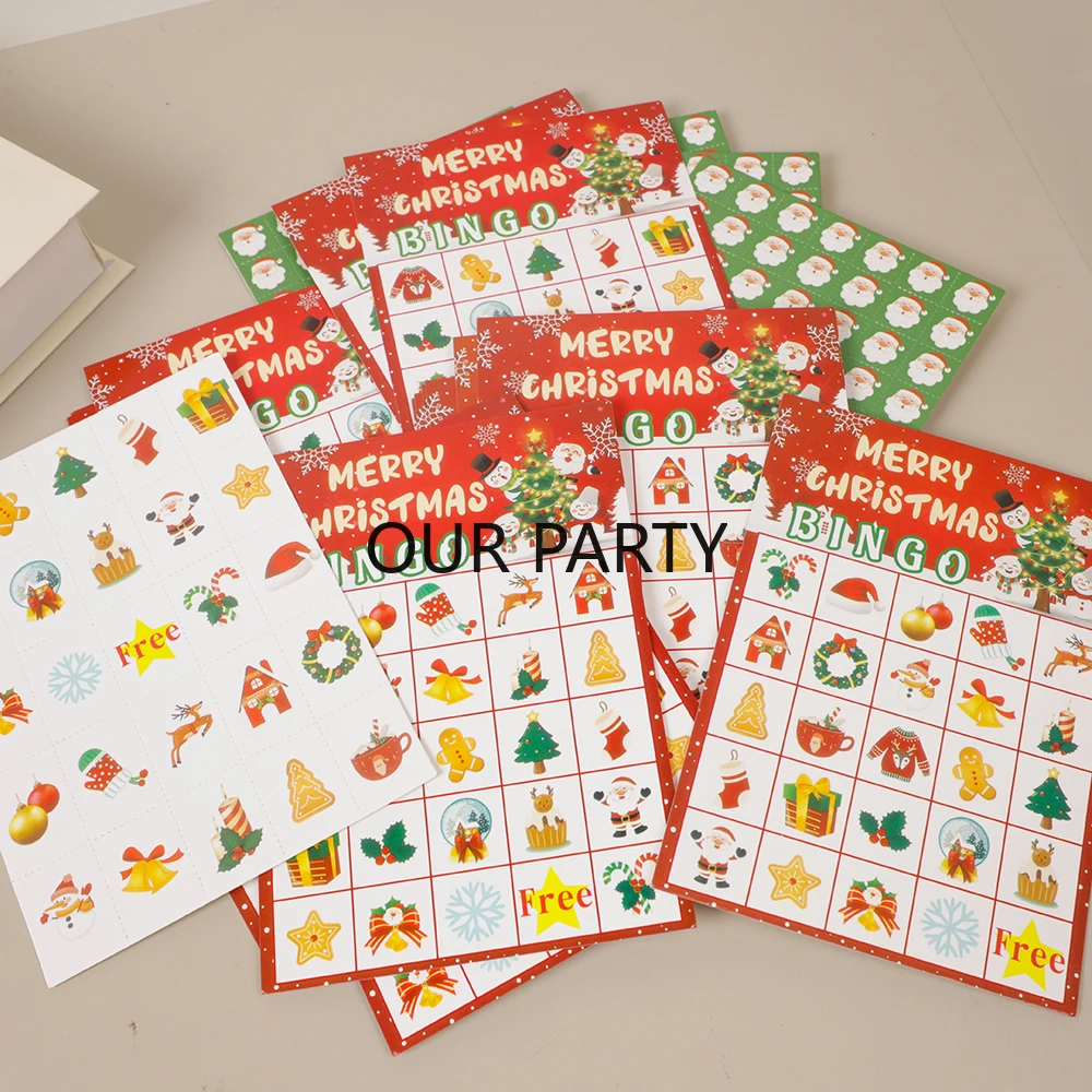 1 Set Cartoon Christmas Santa Claus Bingo Desktop Game Cards for 24 Players Family Classroom Christmas Theme Party Favors Decor