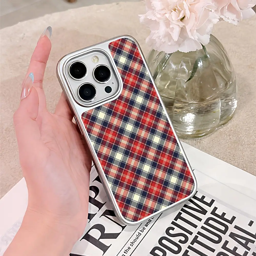 

Lattice Grid Phone Case for iPhone 17 16 15 14 13 12 11 Air Pro Max Plus Electroplated Silver Cover