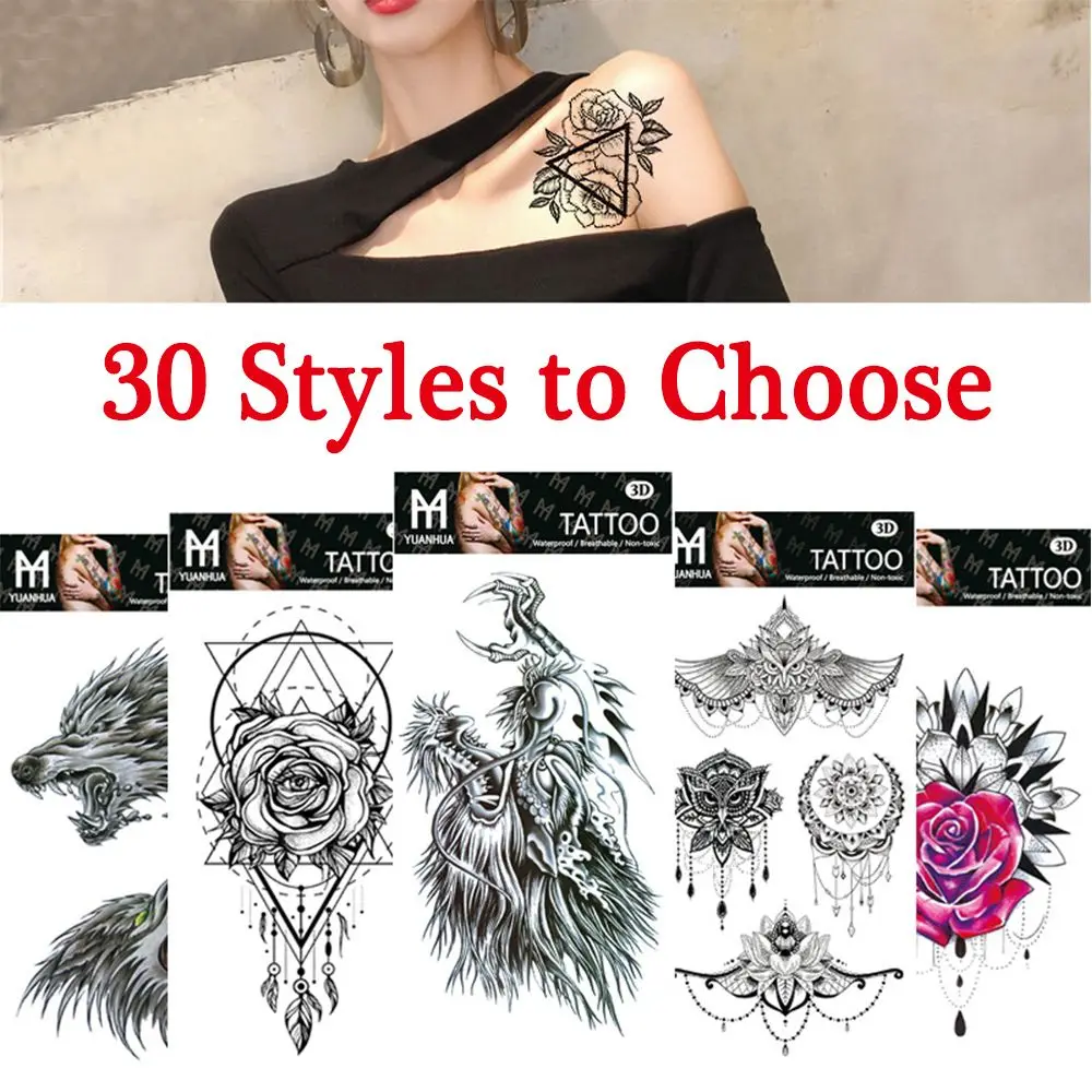 

Girls Colorful Fashion Henna Arm Black Mandala Lotus Romantic Waterproof Fake Tattoos Body Art Temporary Tattoo Stickers