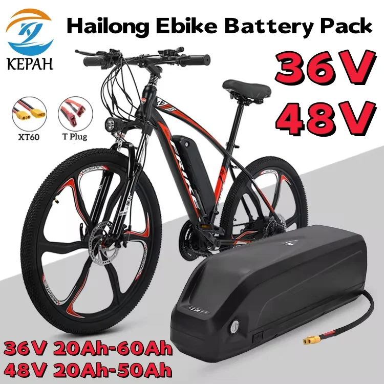 Brand New 48V 36V Hailong Battery 50AH Lithium Ion BMS 18650 Cell Electric Bicycle Durable