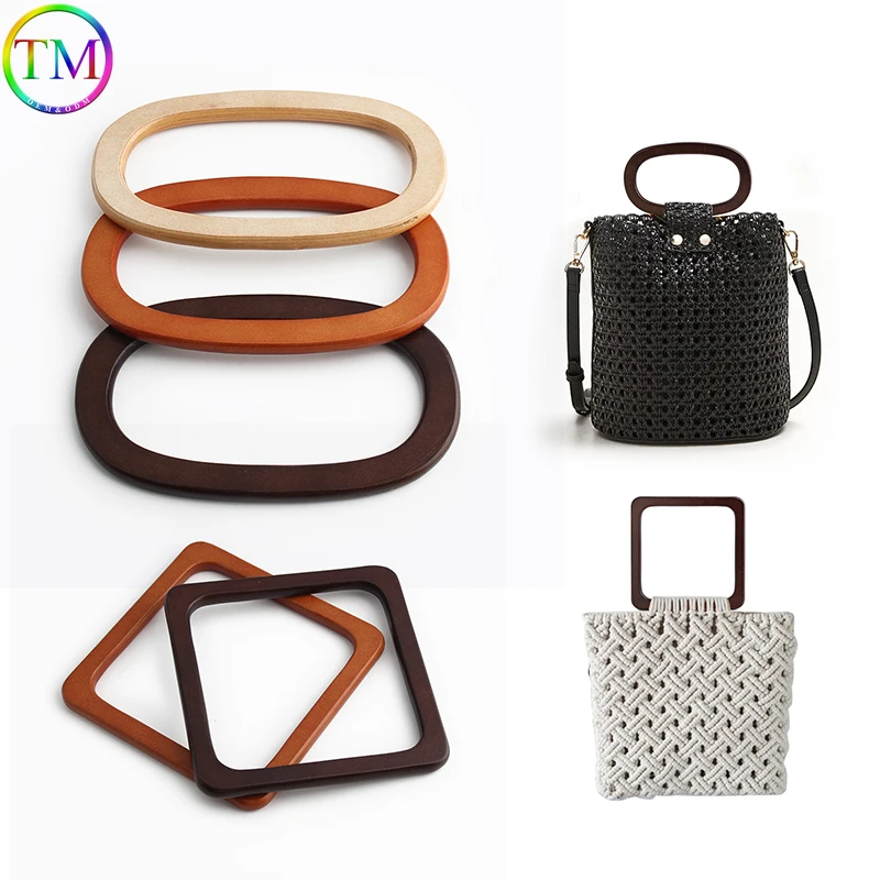 14x14cm/17.3x10cm Oval/Square/Shape Wood Bag Handles For Replacement Handbag Tote Purse Frame Decorative Luggage Accessories