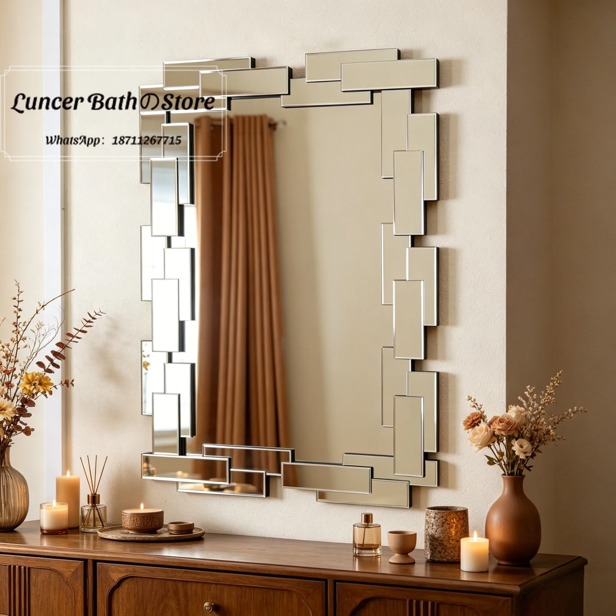 European 3D Wall Mirror, Light Luxury Smart Bathroom Mirror, Irregular Makeup Mirror for Hotel, Living Room, Entryway Decor