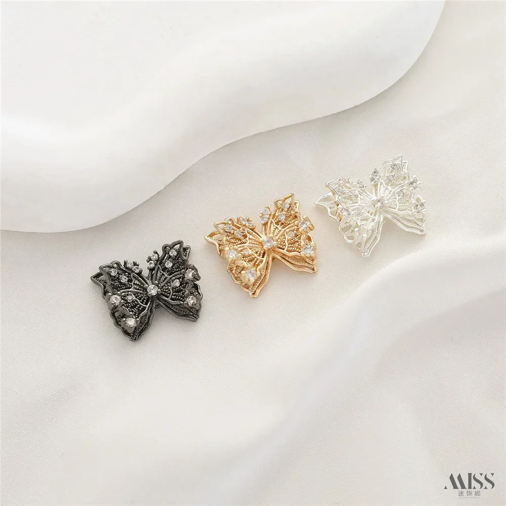 14K Gold-plated Zircon Hollowed Out Double-layer Butterfly Separated Beads DIY Handmade Bead Bracelet Necklace Accessories