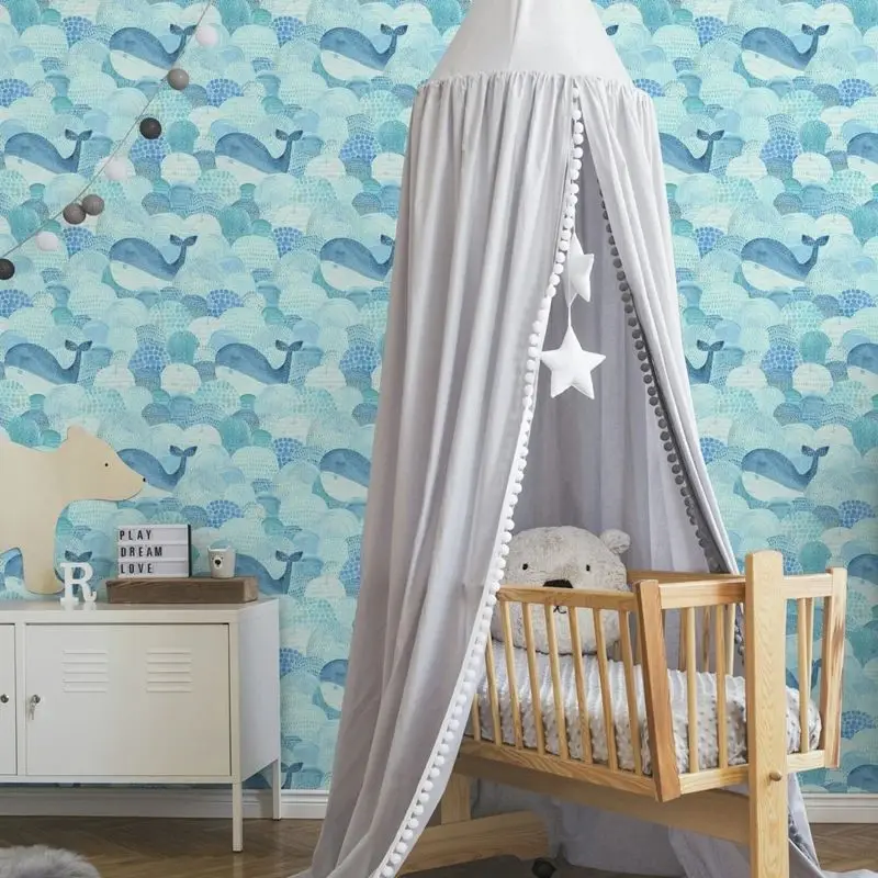 Whales in Blue Sea Children's Room Wallpaper, Whimsical Whale Wall Stickers Decoration , Self-adhesive Wallpaper Roll,PVC Free