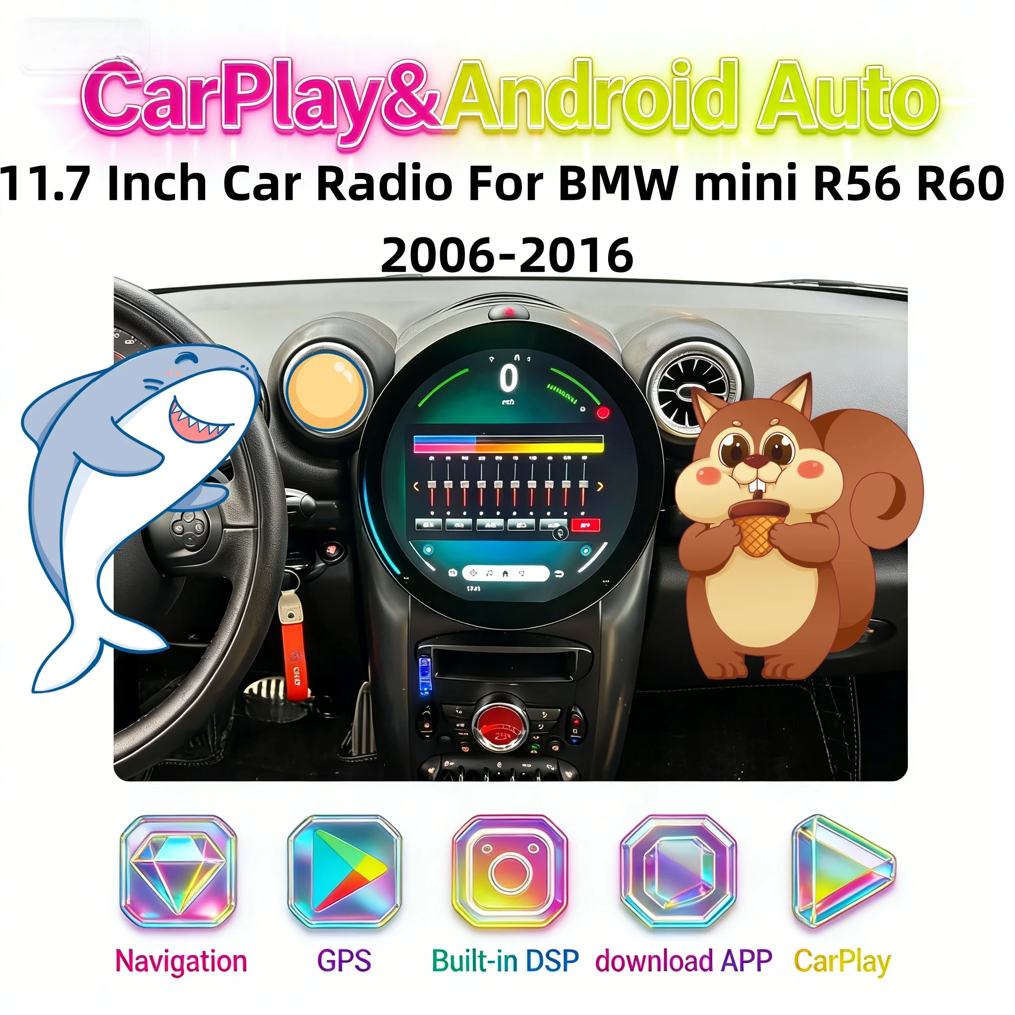 

Upgrade Car Radio For BMW mini R56 R60 2006-2016 Android Auto Touch Screen Wireless CarPlay GPS Navigation Stereo WIFI Head unit