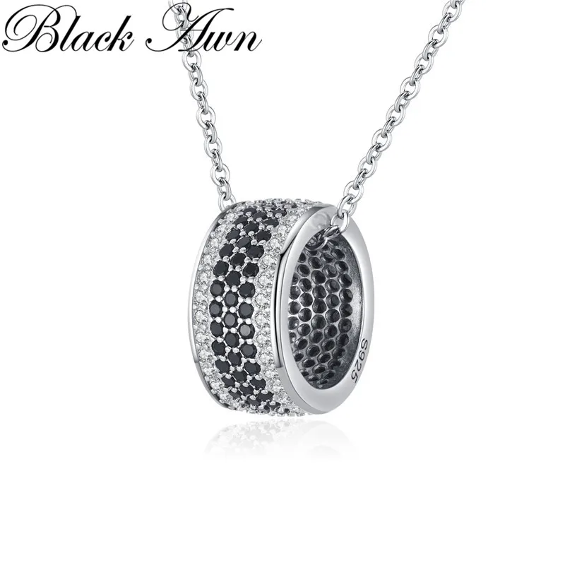 2023 New Classic Fine Silver Color Necklaces&Pendants Jewelry Trendy Black&White Stone Necklace Women K076