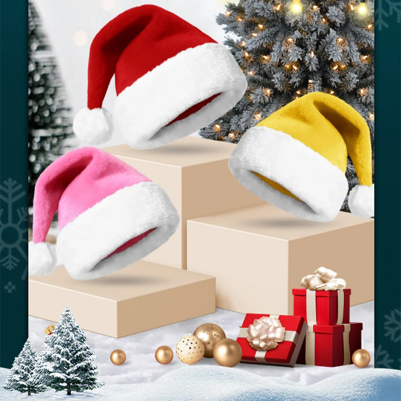 Customizable Logo Christmas Hats: Festive Decorative Hats with Fleece Lining, Thickened Brim, and Colorful Short-Pile Plush