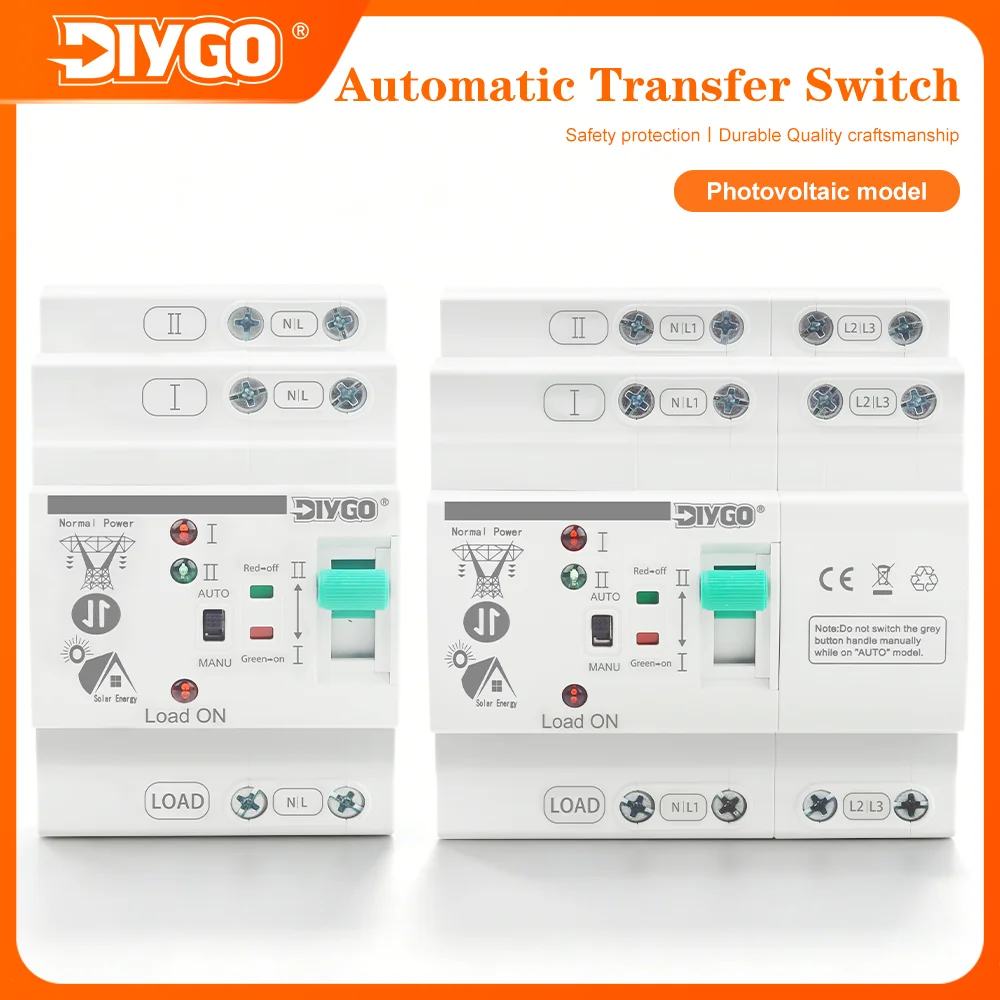 DIY GO 80A Automatic Transfer Switch 2P 4P Dual Power Changeover Switch 110V 220V PV Uninterrupted Electrical Selector Switch