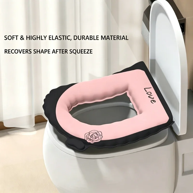 Floral Print Toilet Seat Cover Waterproof Surface Reusable Pads Bathroom Decor Accessory Resistant To Deformation Soft Cushions