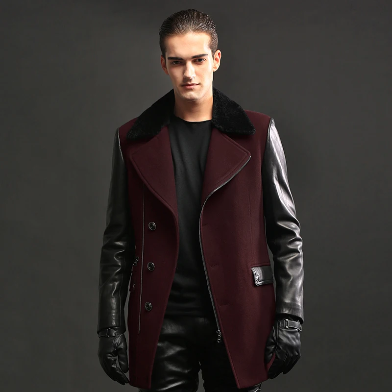 Mid-length Wool Jacket Men Clothing Busines Casual Genuine Leather Man Jackets Autumn Winter Warm Wool Coat Fashion Windbreak