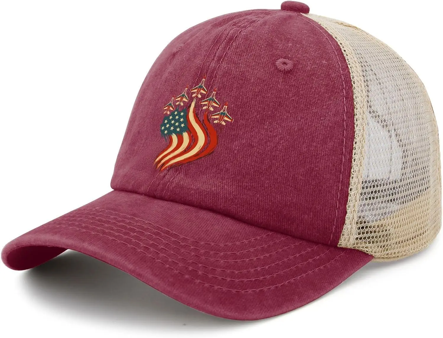 4th of July Vintage Flag Jetss Patriotic Hat Men Fashion Golf Hat for Womens Trucker Hat Cycling Caps Funny Unique