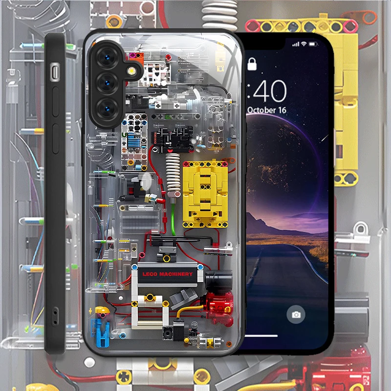 Creative Circuit Board Pattern Tempered Glass Case for Samsung A35 A55 A54 A13 A03 A15 A25 A71 5G Hard Shockproof Protect Covers