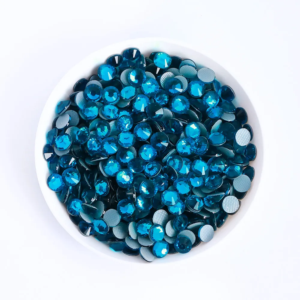 SS6-SS30 Hotfix Glass Flatback Rhinestone Multi Color Blue Glitter Round Stones Iron On Rhinestones For Clothes Decoration