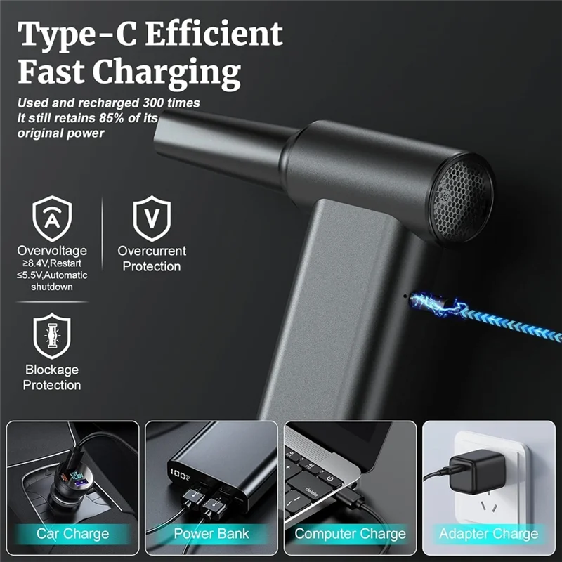 منفاخ هواء كهربائي، منفضة هواء مضغوطة لاسلكية عالية السرعة 1800 دورة في الدقيقة، 4 أوضاع مناسبة للاستخدام في الهواء الطلق والسيارة