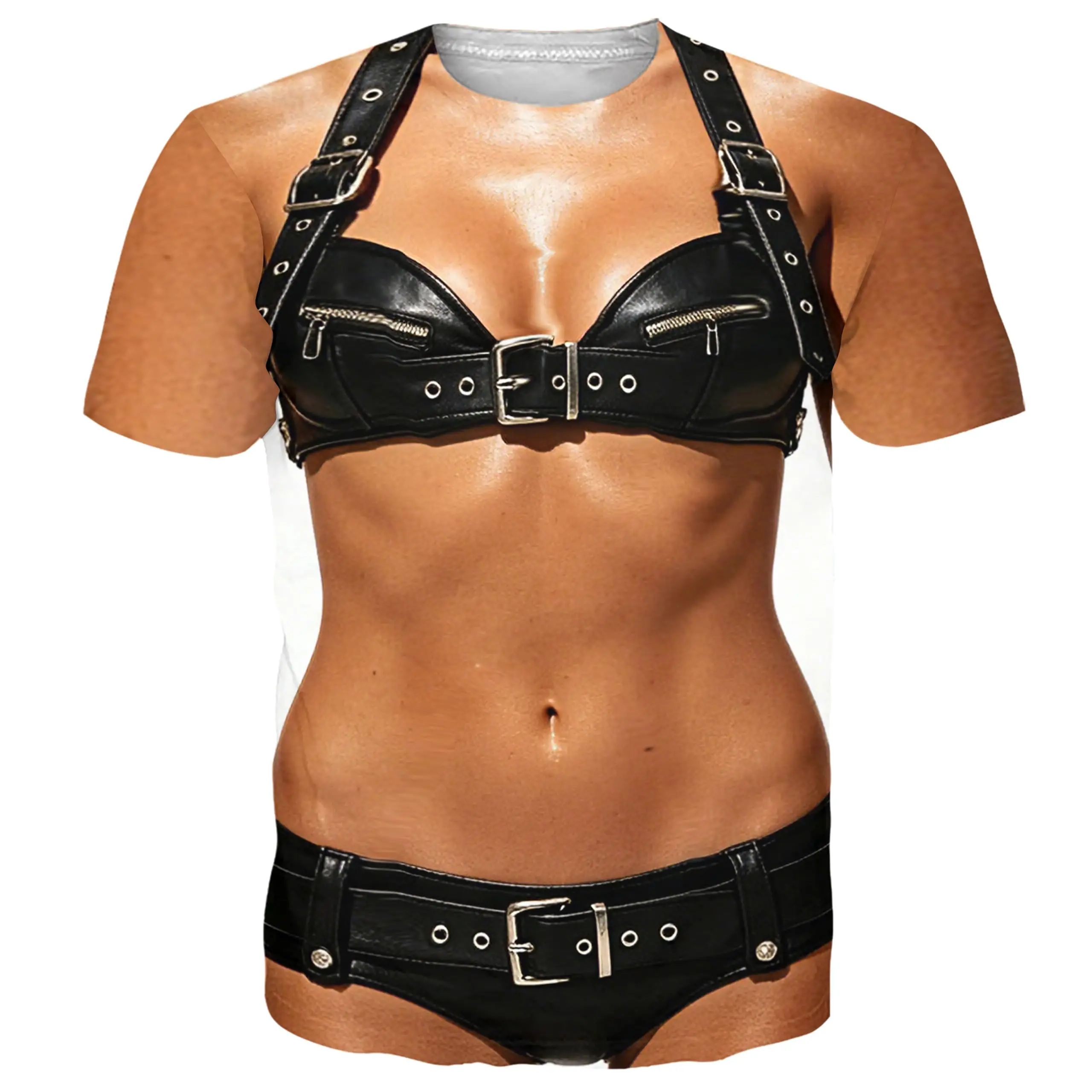 Neuheit 3D-Illusion Fake Body Print T-Shirt Lustiger Haariger Brustmuskeln-Anzug Grafisches Kurzarm-Unisex-Oberteil für Urlaub, Party und Freizeit – Detail 3