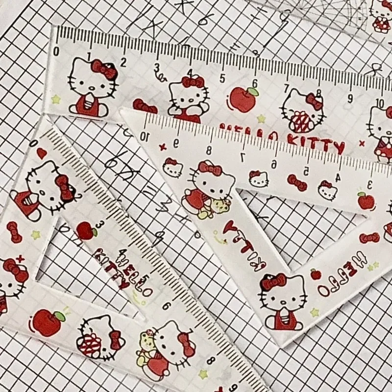 Hello Kitty Anime Kawaii Sanrio Ins Children Ruler Set Cute Cartoon School Supplies Student Stationery Set Triangle Kids Gifts