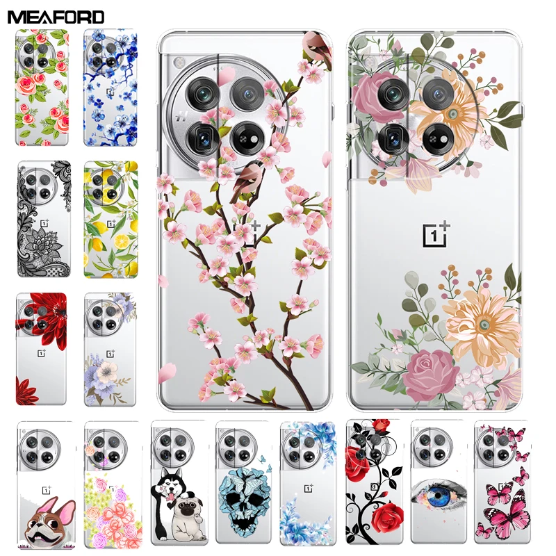 Funda de silicona transparente para OnePlus 12, carcasa trasera de TPU suave con flores, 5G, 12R