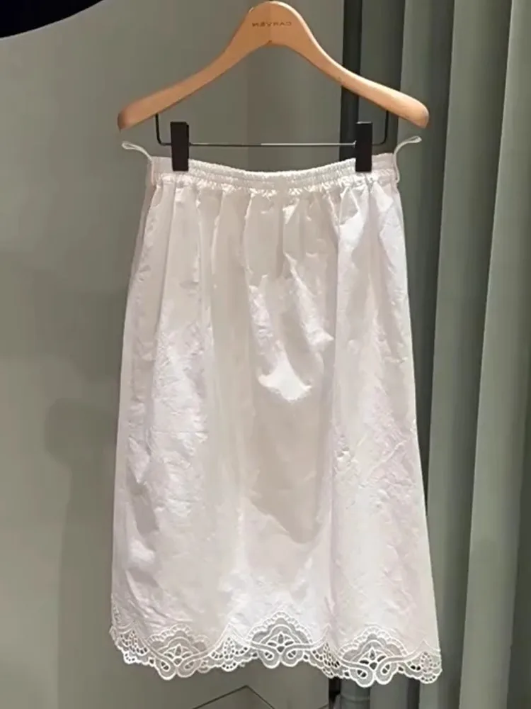 Elegant A-Line  Skirt with Lace Splicing Gentle Style Women's Summer Skirts Soft Atmosphere Fairy Forest System Half-length