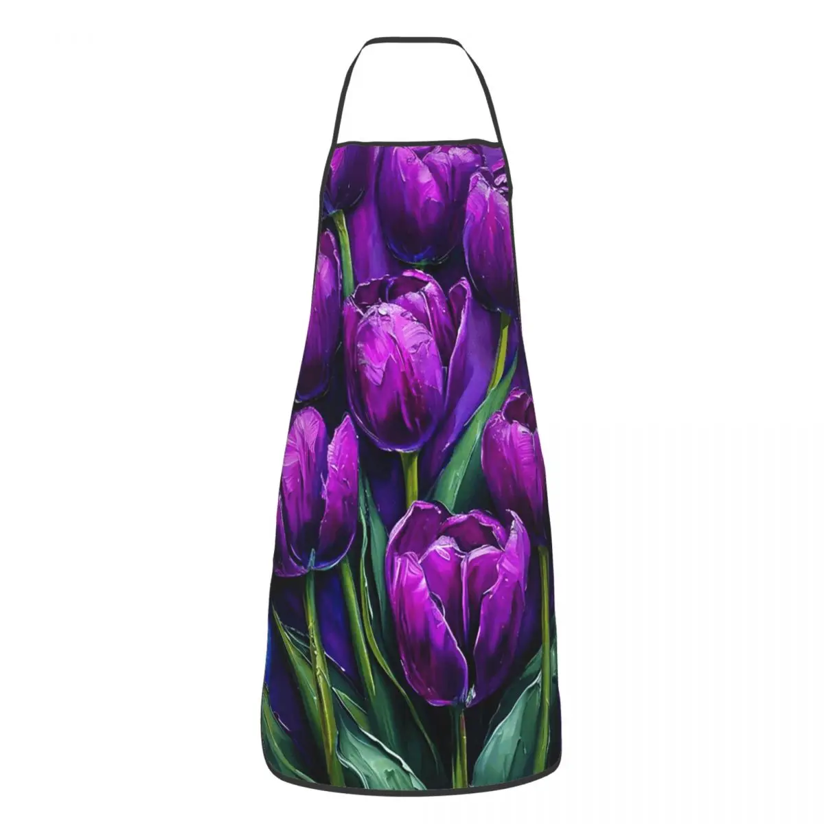 Purple Tulip Oil Painting Print Apron Chef Cuisine Tablier Waterproof Bib Kitchen Cleaning Pinafore for Women Men Painting