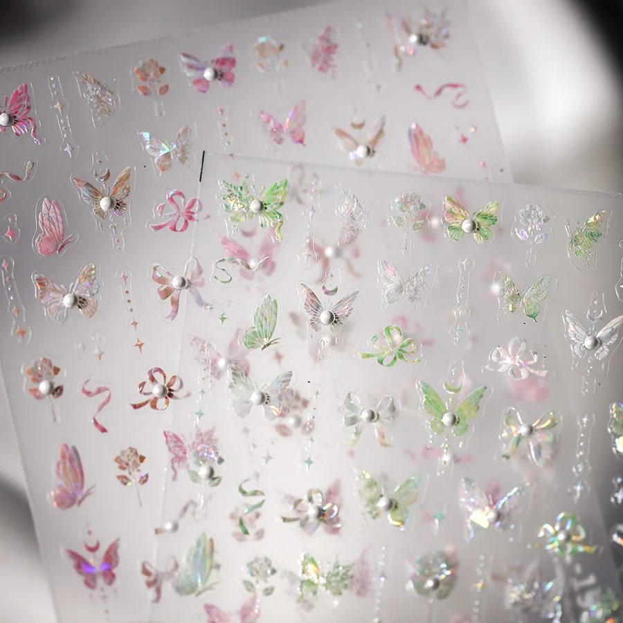 1pc5D Adesivo per nail art in rilievo Farfalla glitterata di alta qualità Aurora Design di perle Adesivo per decorazione nail art con farfalla glitterata