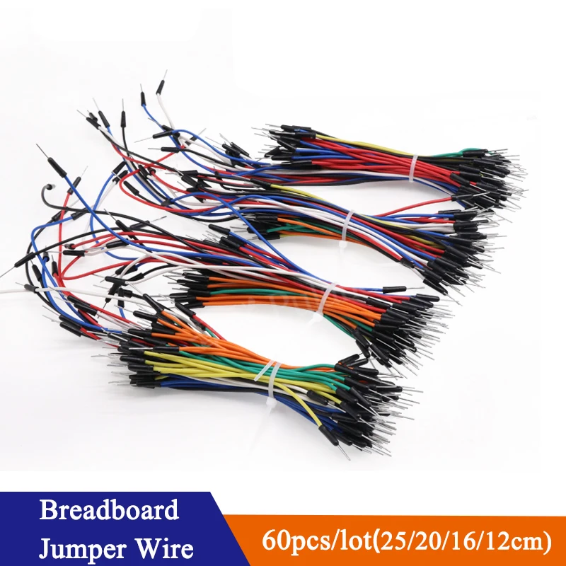 60pcs/lot Breadboard Wire 25 20 16 12CM Solderless Power Jumper Cable Kit PVC Flexible DIY Electron Line 2 Pin Connector Mixed