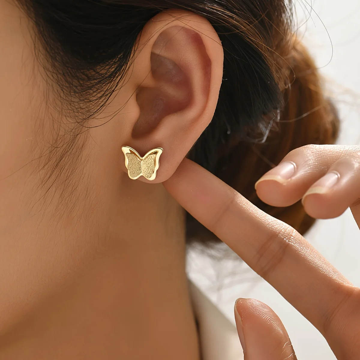 

Gold & Silver Two-Layer 3D Butterfly Minimalist Stud Earrings Multi-Layer Small Texture Matte Drop Earrings Delicate