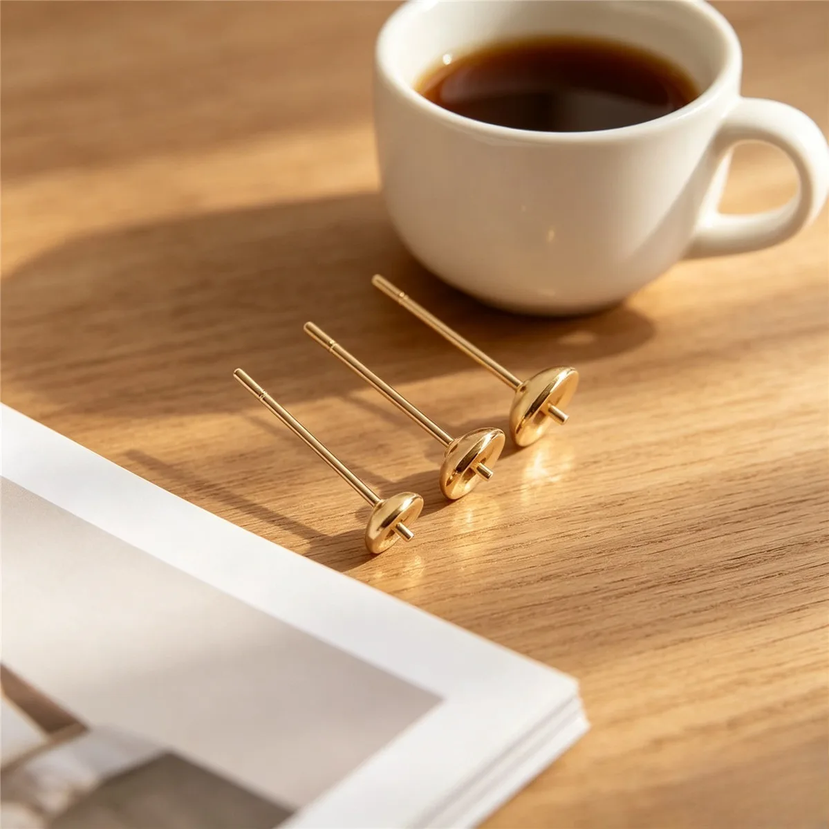 Brass Gold Plated Cup Stud For Half Hole Pearls DIY Handmade Pearl Earring Jewelry Findings