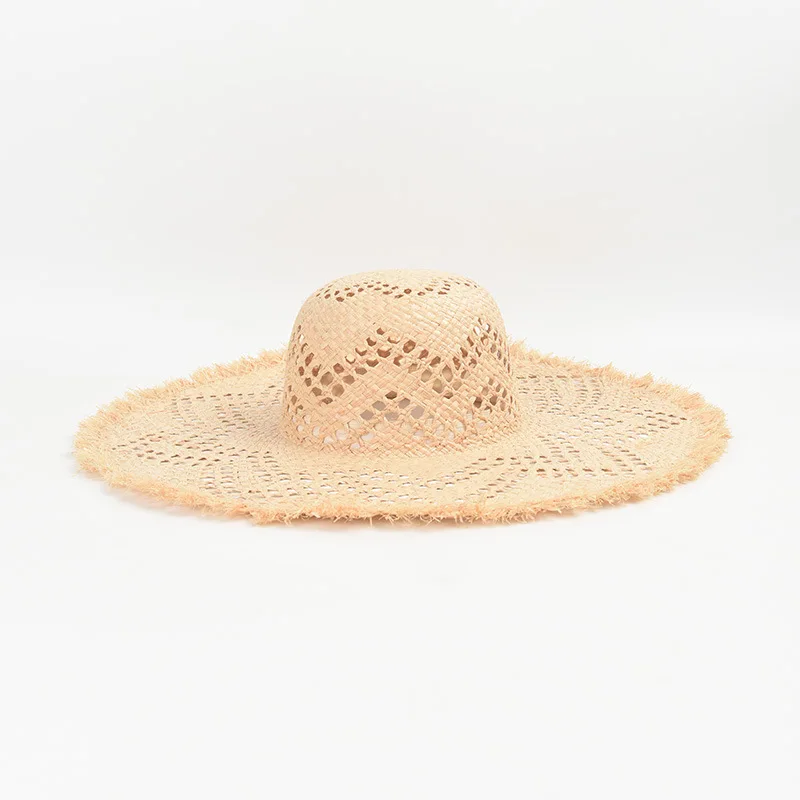 USPOP 2024 New Women's Handmade Sun Hat Straw Hat with Hollow Out Design, Breathable and Sun-proof Hat for Beach Travel