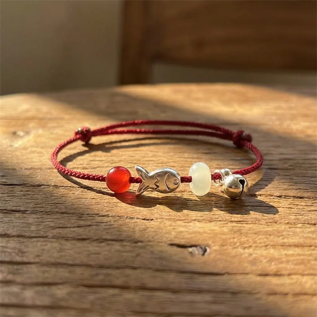 Minimalistisches Zartes Rotes Schnur-Armband für Frauen Niedliches Kleines Fischchen Rote Perle Verstellbares Wasserfestes Freundschaftsarmband Schmuckgeschenk – Detail 5