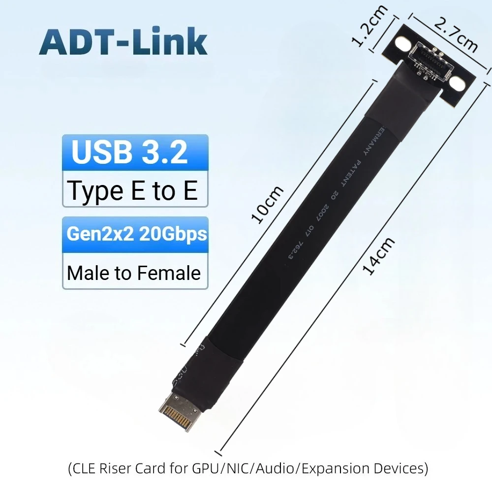 USB 3.2 GEN2x2 Type-E to Type-E Extension Cable Internal USB 3.2 Type E Male to Female 20Gbps Cable w Screw Hole for Motherboard